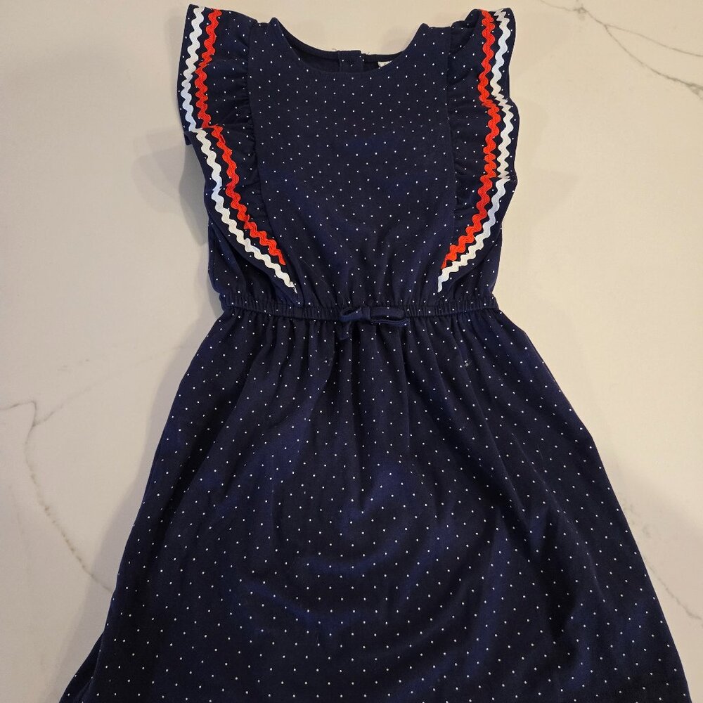 Janie and Jack navy polka dot dress with ruffle sleeves size 7